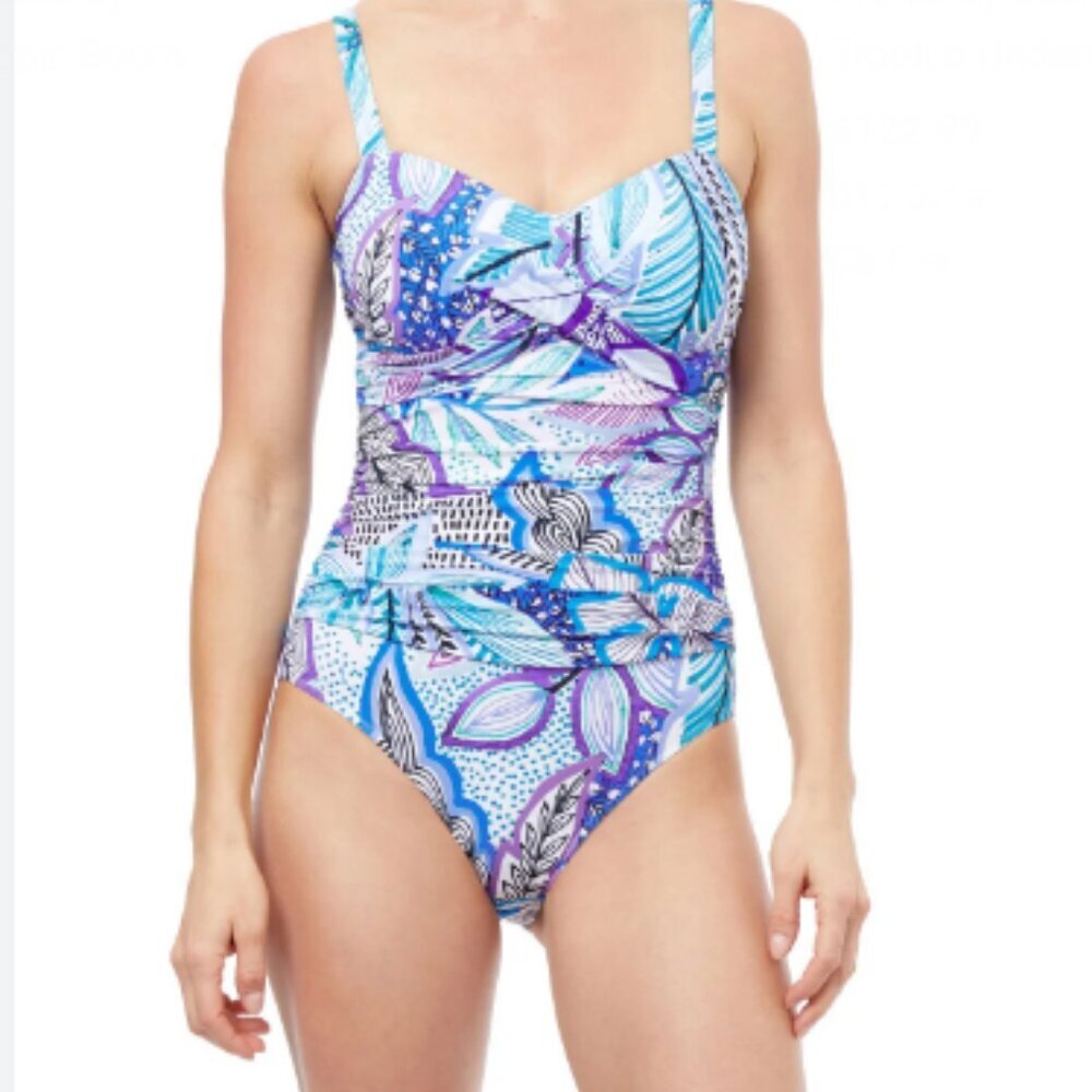 Profile by Gottex Tropic Boom Underwire Blue Multi One Piece Swimsuit 16D Cup